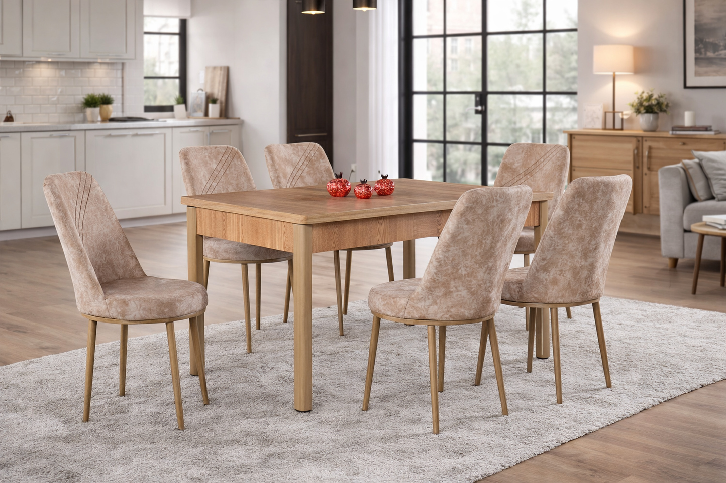 Маса Арис Дъб Сонома с6 Стола стол Uno Бежово