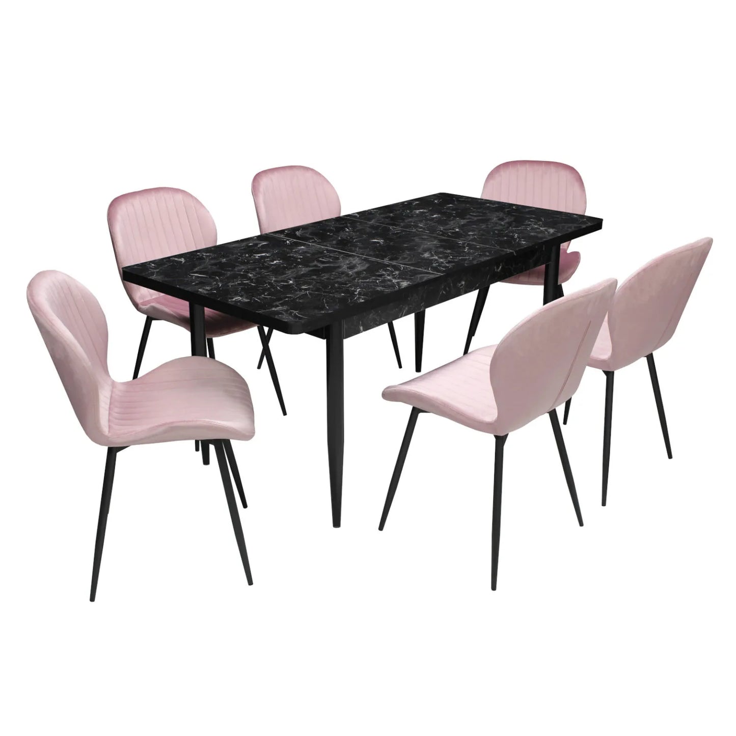 Арис Черен Мрамор Маса с 6 Стола Естера