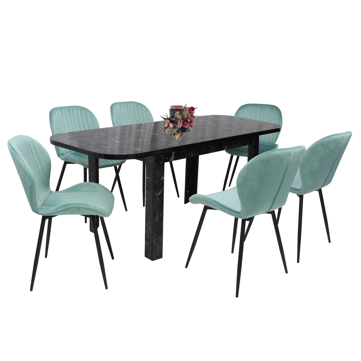 Маса Roma Черен Мрамор с6 стола Естера