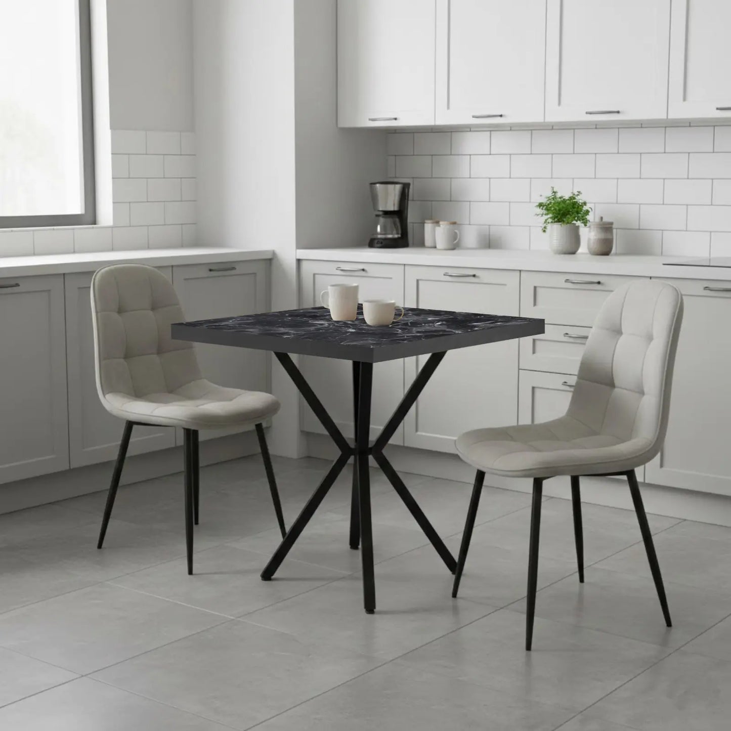 Квадратна маса Маса Черен Мрамор Artex с2 Стола Ливо