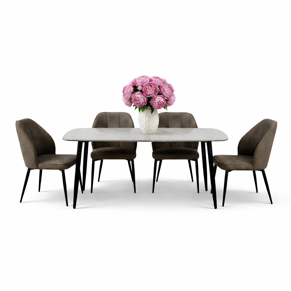 Комплект фиксирана маса Atlas  Сив Мрамор с 4 стола Velto