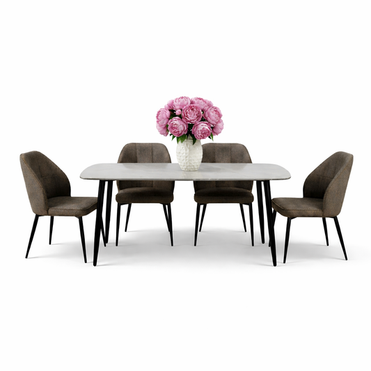 Комплект фиксирана маса Atlas  Сив Мрамор с 4 стола Velto