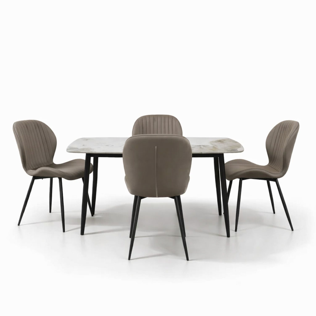 Комплект трапезна маса Atlas кафяв мрамор с4 стола Естера