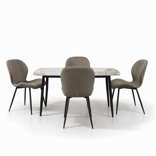 Комплект трапезна маса Atlas кафяв мрамор с4 стола Естера