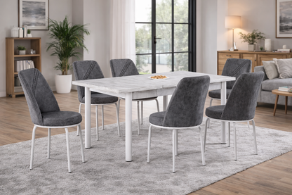 Маса Арис Състарен бял с6 Стола стол Uno Сиво