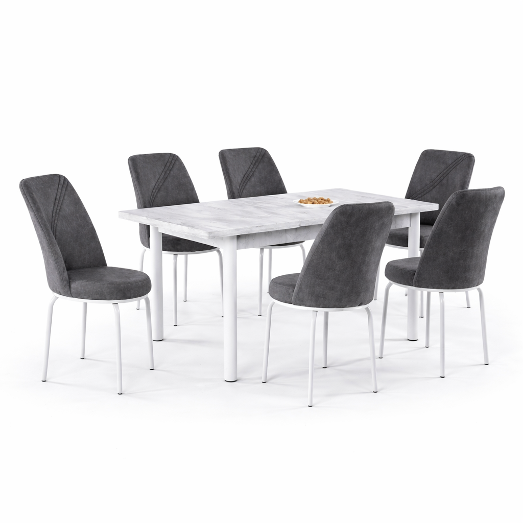 Маса Арис Състарен бял с6 Стола стол Uno Сиво