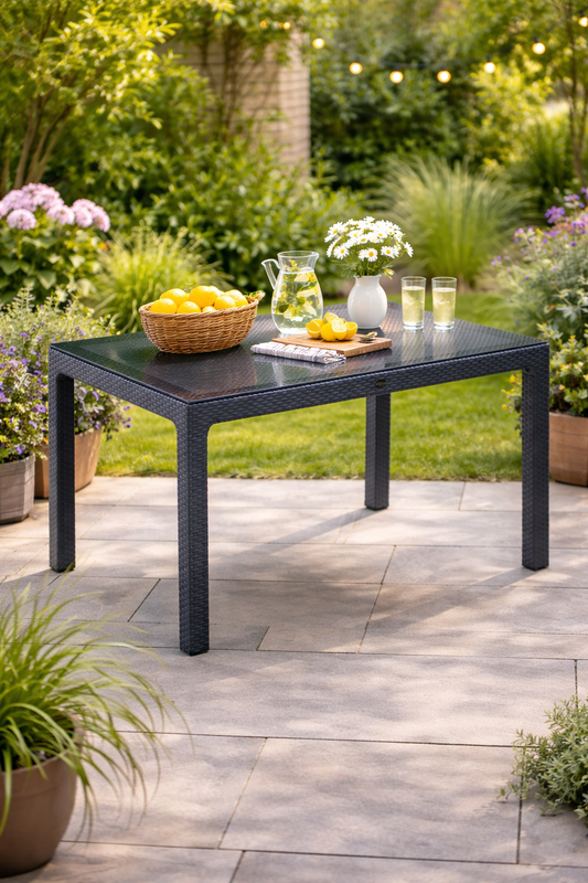 Градинска маса Ratan с плот от стъкло, 90×150, антрацит