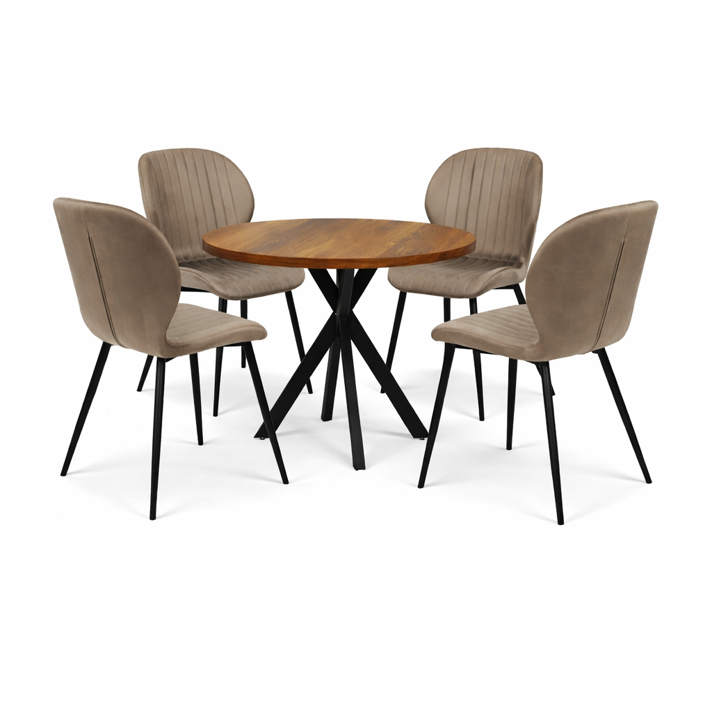 Къргла Маса Вега Орех с4 стола Естера