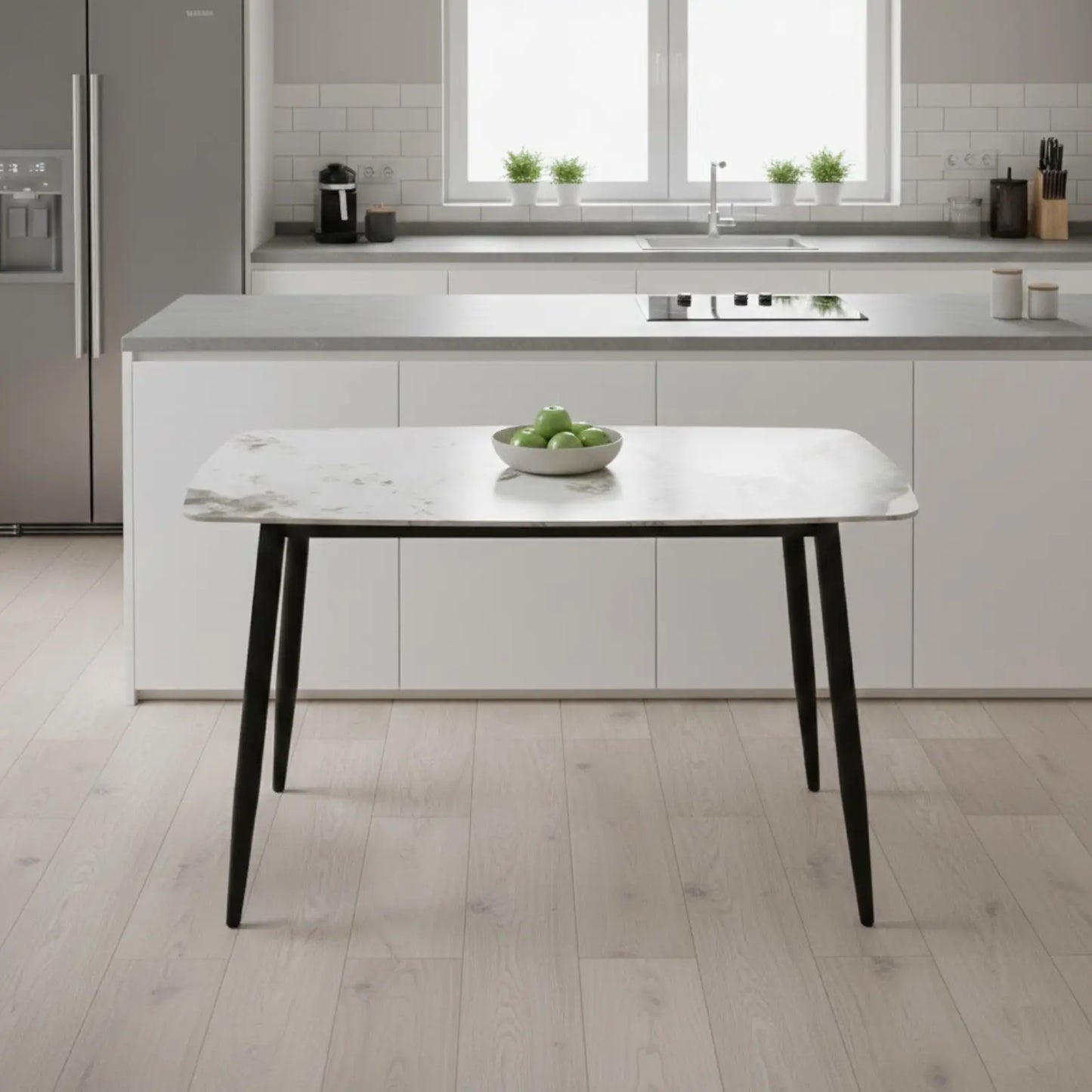 Комплект трапезна маса Atlas кафяв мрамор с4 стола Естера