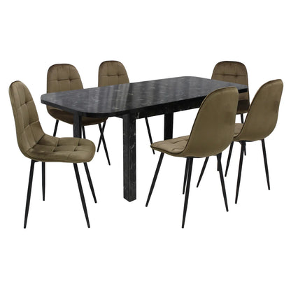 Разтегателна Маса Рома Черен Мрамор с6 Стола Livo