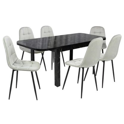 Разтегателна Маса Рома Черен Мрамор с6 Стола Livo