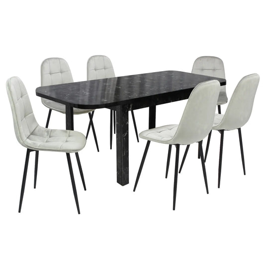 Разтегателна Маса Рома Черен Мрамор с6 Стола Livo