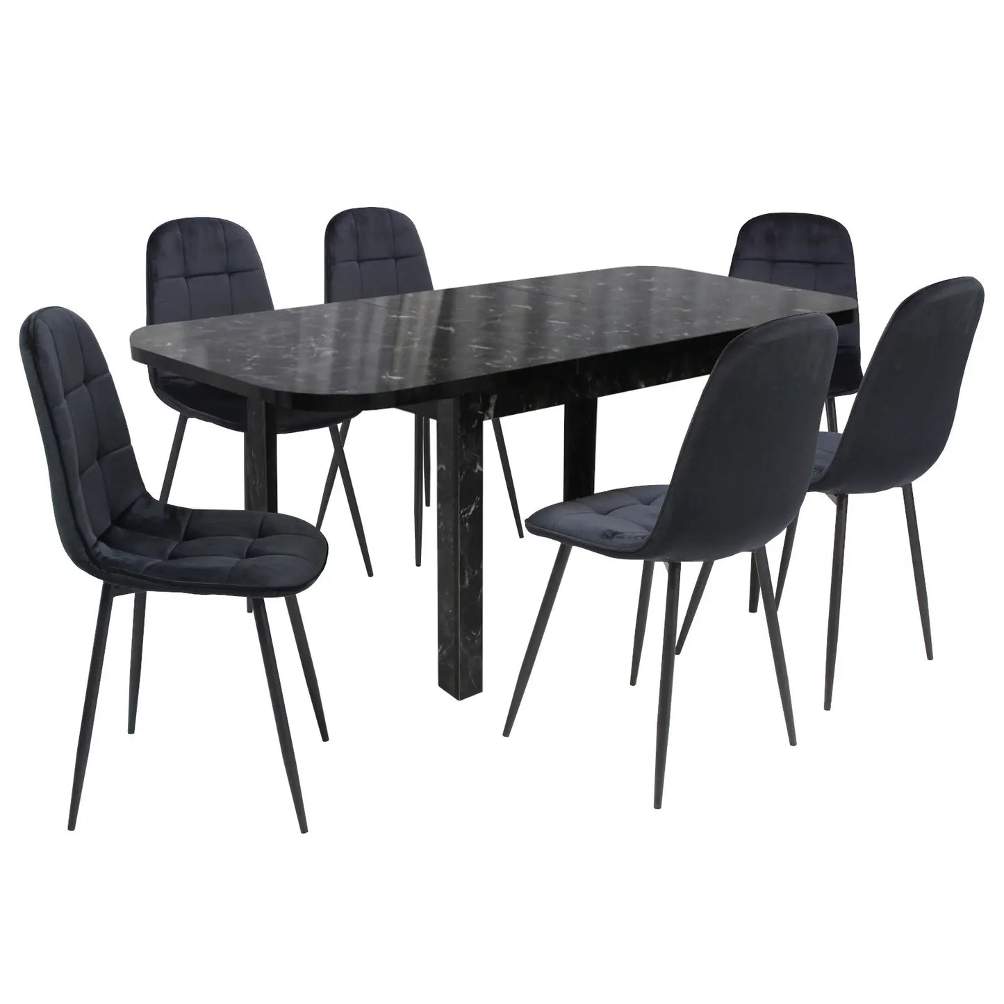 Разтегателна Маса Рома Черен Мрамор с6 Стола Livo