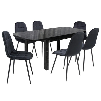 Разтегателна Маса Рома Черен Мрамор с6 Стола Livo