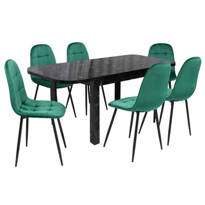 Разтегателна Маса Рома Черен Мрамор с6 Стола Livo