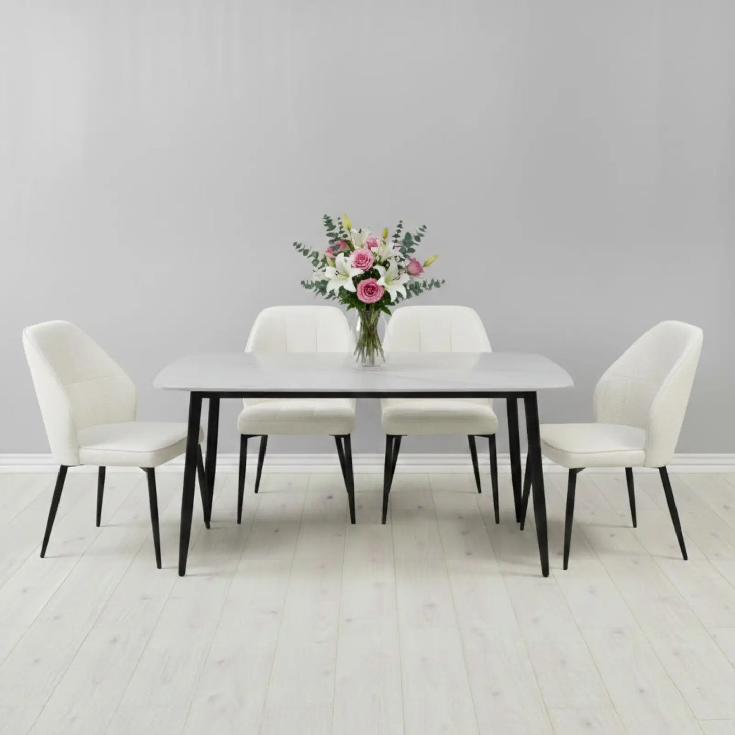 Комплект фиксирана маса Atlas Бял Мрамор с 4 стола Velto