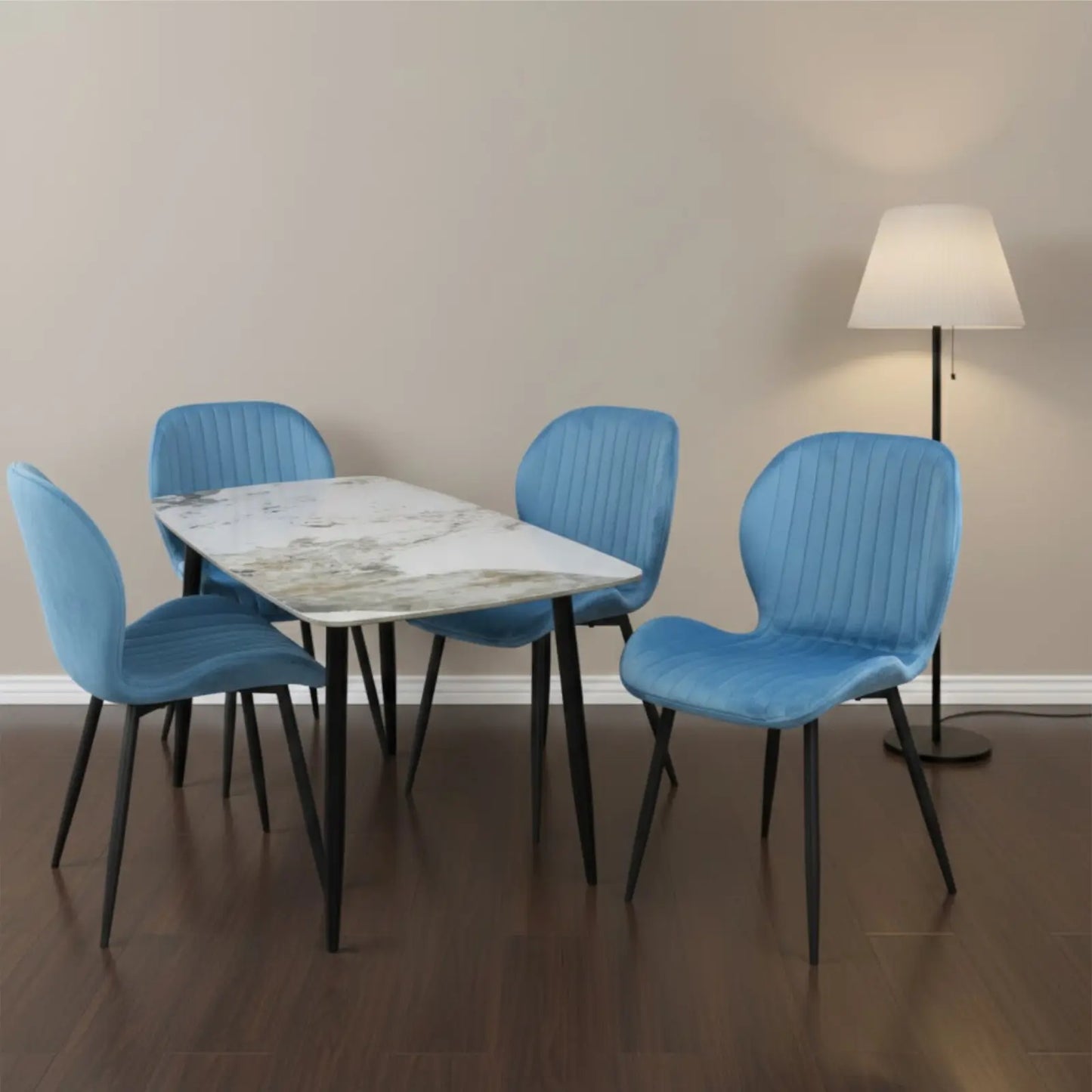 Комплект трапезна маса Atlas кафяв мрамор с4 стола Естера