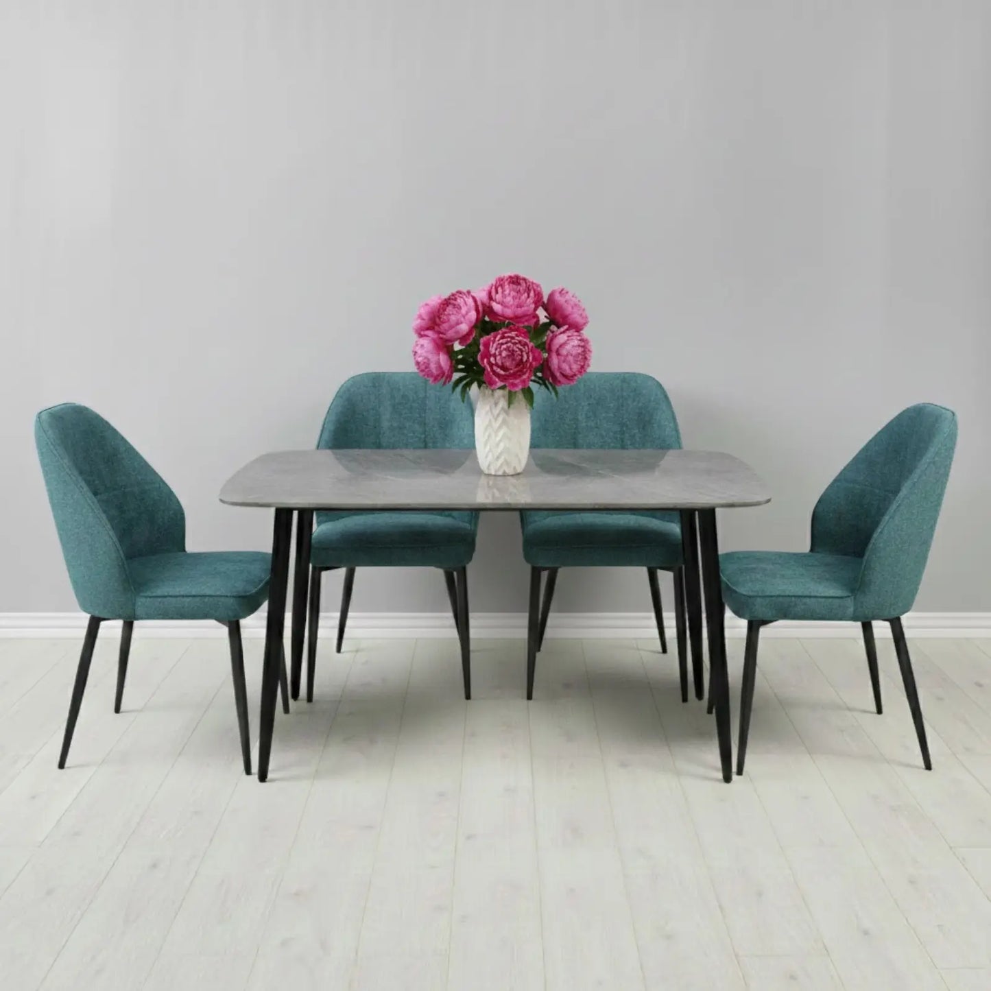 Комплект фиксирана маса Atlas  Сив Мрамор с 4 стола Velto