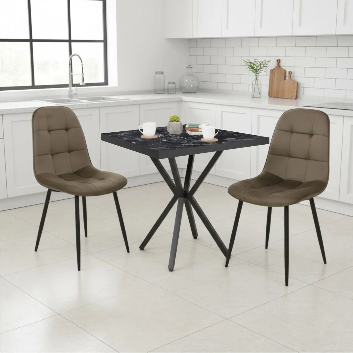 Квадратна маса Маса Черен Мрамор Artex с2 Стола Ливо