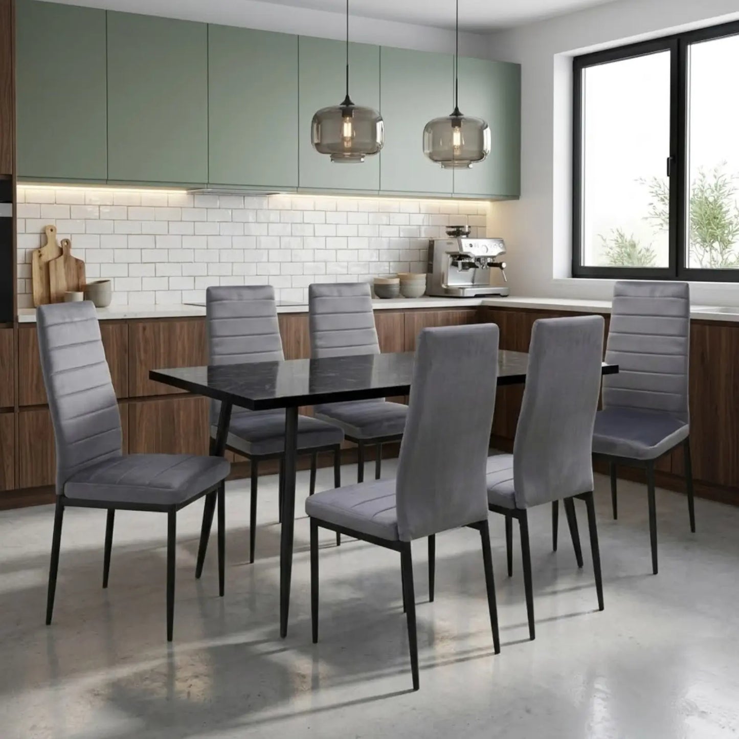 Разтегателен маса Lisabona Черен Мрамор с6 стола Оскар