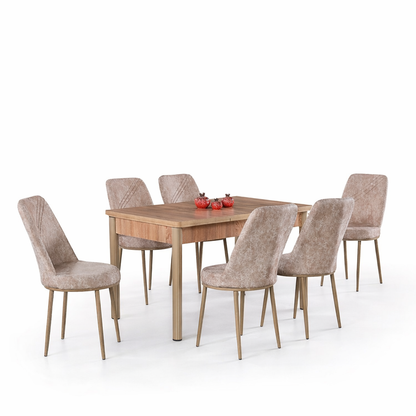 Маса Арис Дъб Сонома с6 Стола стол Uno Бежово